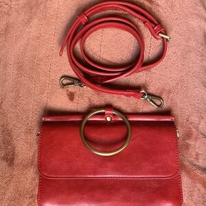 Joy Susan Crimson Crossbody Bag with Brass Accent